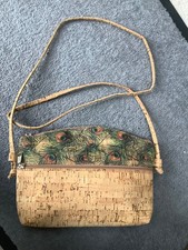 Cork Bag Handbag Shoulder From Portugal With picture of Peacock Feathers.