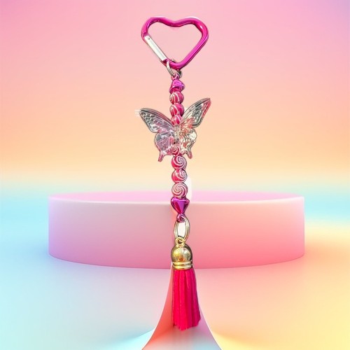 Pink butterfly bag charm - pink,