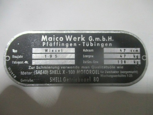 Type plate maico - maico, wiesel