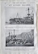 1906 MILITARY PRINT LUNDY ISLAND THE MONTAGU AT LOW & HIGH TIDE SALVAGE