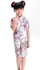 Chinese Japanese  Childrens Girls White Floral Top & Trousers Pyjama Set cgps2