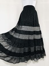 Vintage Skirt Cotton Black Midi Quality Dirndl Austrian Gothic Gypsy Size UK 14