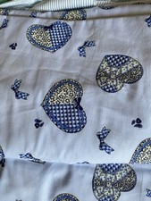 5.50 Metre Of Pretty Cotton Hearts Fabric With A Blue Theme