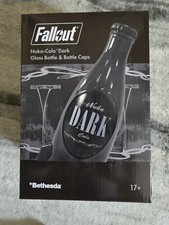 Fallout Nuka Cola Dark Glass Bottle + 10 Bottle Caps Tin Rocket Brand New
