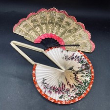 Folding Oriental Fans Two Sizes Traditional Made & Design Quality Vintage