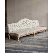 Antique Banquette 3 Seater Sofa Deep Buttoned Camel Back Sprung Seat Upholstered
