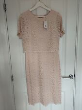 BNWT Pastel Pink Lace Midi Pencil Dress Size 12 Fully Lined Wedding Christening
