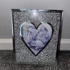 Silver Sparkle Heart Shaped Crush Jewel Glass Picture Photo Frame 6 x 8"