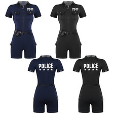Women Bodysuit With Belt Leotard Uniform Jumpsuit Police Festival Front Zipper
