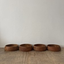 Rustic Style x4 Wooden Wood Footed Bowls Serving Display Dishes Decorative Decor