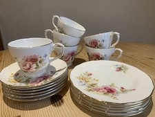 Duchess Violets Tea Cup, Saucer, Cake Plate Set Vintage Bone China