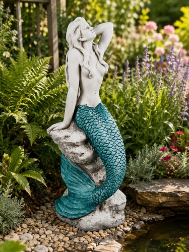 Large sitting mermaid garden - large,