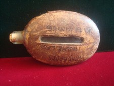 EARLY GLASS LEATHER COVERED HIP FLASK 9cm