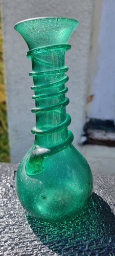Green hand blown - green, vase