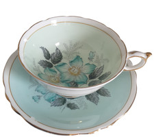 Vintage Paragon Light Green Double Warrant Teacup /Saucer Wild Rose