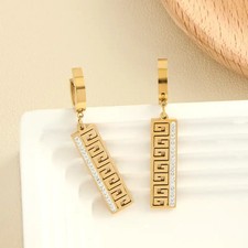 18K Gold Plated Long Aztec/Geometric Hoop Lever Back Earrings "Special Ones"