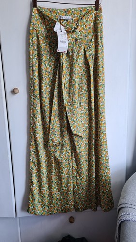Zara satin floral pleated wide - zara,
