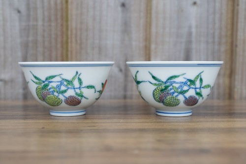Pair chinese doucai teacups - of,