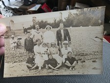 FAMILY ON THE BEACH. FELPHAM, WEST SUSSEX 1915. VINTAGE REAL PHOTO POSTCARD