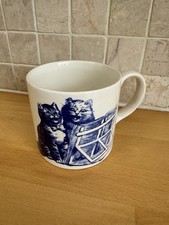 Rare Blue And White China Mug Poole Pottery Cats Singing Cats Tortoise