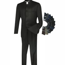 Sharp Regular-Fit Banded-Collar Nehru Church Suit BLACK & Socks, $299+