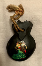 Vintage Spanish Black Wooden Hand Painted Castanet