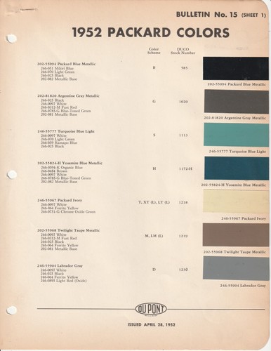 1952 packard paint chips - 1952,