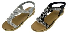 Dunlop Ladies Jewelled Summer Sandals – Black or Silver – Comfortable Flats