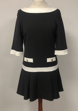 Savida 1960's 1970's Style Black / White Dropped Waist Pleated Skirt Dress UK 8