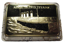 RMS Titanic Genuine coal fragments on customised gold plated memorial coin 1/bid