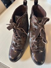 Ruby Shoo size 5  Beth victorian velvet lace ankle boot brown patent/velour