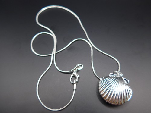 Silver shell locket - shell, pendant