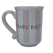 Vintage MARY KAY Pink & White Stripes Gold Letters Coffee Cocoa Mug Cup NO Box