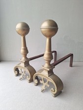 Antique Vintage Brass Andirons Fire Dogs