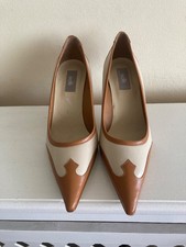**LADIES TAN & CREAM LEATHER COURT SHOES - POINTED TOE - WALLIS - SIZE 6 (39)**