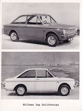 HILLMAN IMP CALIFORNIAN PERIOD PHOTOGRAPH, TWO VIEWS OF CAR, BORDER IN CENTRE.