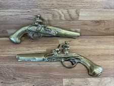 Vintage Pair Of Brass Flintlock Duelling Pistols 9"