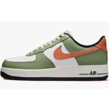 NIKE Men's Air Force 1 '07 Shoes, Green Oil Orange Safety White, 11 US