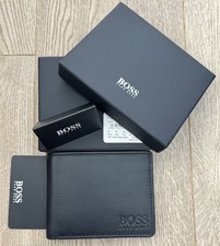 New Hugo Boss Credit Card Holder Black Leather Bifold Wallet