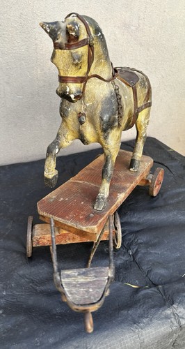 Antique wooden pull horse - antique,
