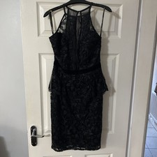 New Lipsy VIP Black Sparkly Lace Peplum Midi Dress Sz UK 12 Party Cruise