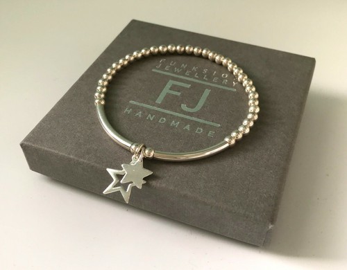 Sterling silver stretch beaded - silver,