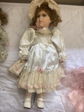 Vintage Porcelain Doll in White Victorian Dress 20 Inches with Stand