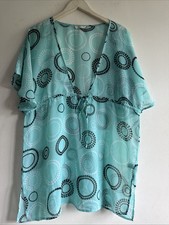 BN MARKS AND SPENCER Ladies Sheer Turquoise Patterned Beach Cover /Tunic Size 18