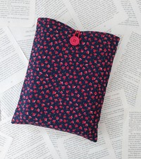 Handmade Book Sleeve Cover Padded Protector Pouch Ditsy Red Flower Buds Fabric
