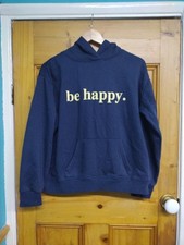 PRIMARK LONG SLEEVED PULLOVER HOODIE BE HAPPY GRAPHIC IN BLUE WOMEN'S SIZE 10/12