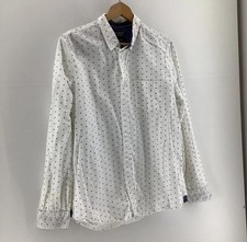 Primark Slim Fit White Button Down Shirt Size L Blue Spotted Long Sleeve Cotton