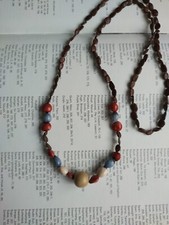 Painted Seed Pod And Pip Necklace Blue Red Brown Retro 90s Holiday Beach Summer