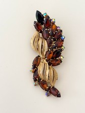 Vintage Juliana Style Brown & AB Glass Rhinestones Large Goldtone Brooch