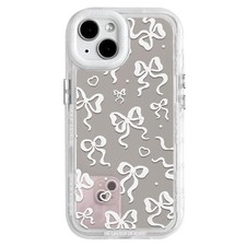 NITITOP Compatible with iPhone 14 Plus Case Cute Mirror Bow Love Heart Pattern f